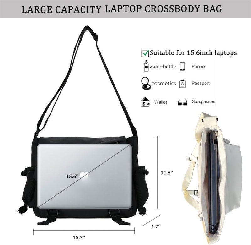 INSHERE Aesthetic Crossbody Bag with Cute Pins and Ornament, Nylon Shoulder Messenger Bag Japanese Kawaii Bag for Women Men - Image 2